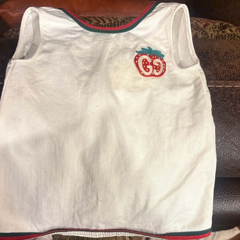Gucci Kids White dress with Red and Green Apple Logo